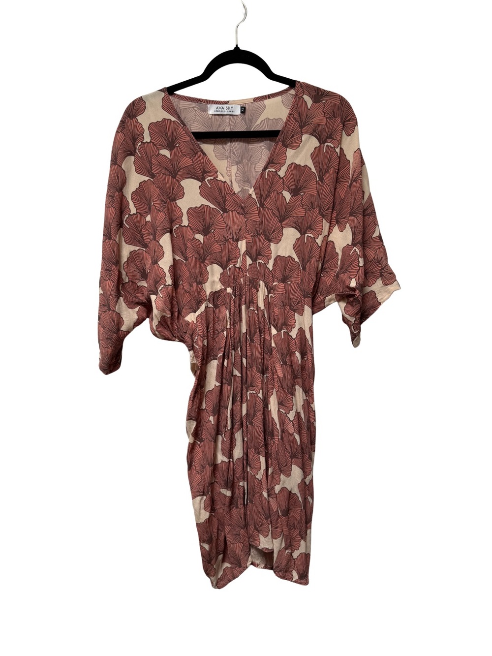 Ava Sky Puff Sleeves Floral V-Neck Dolman Sleeve Dress Summer Beachy Boho XS